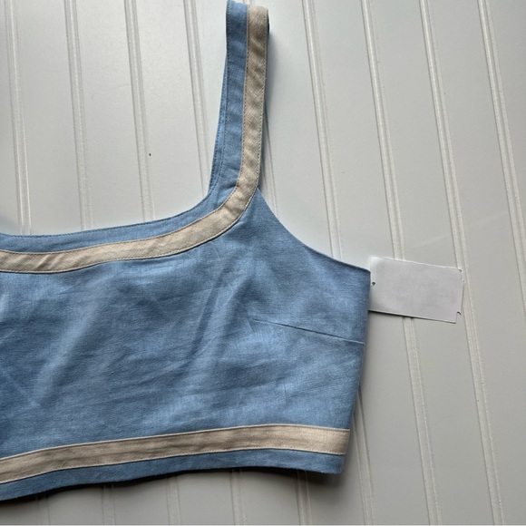 NEW Avec Les Filles Colorblock Linen Blend Crop Top Sz M - Picture 5 of 8